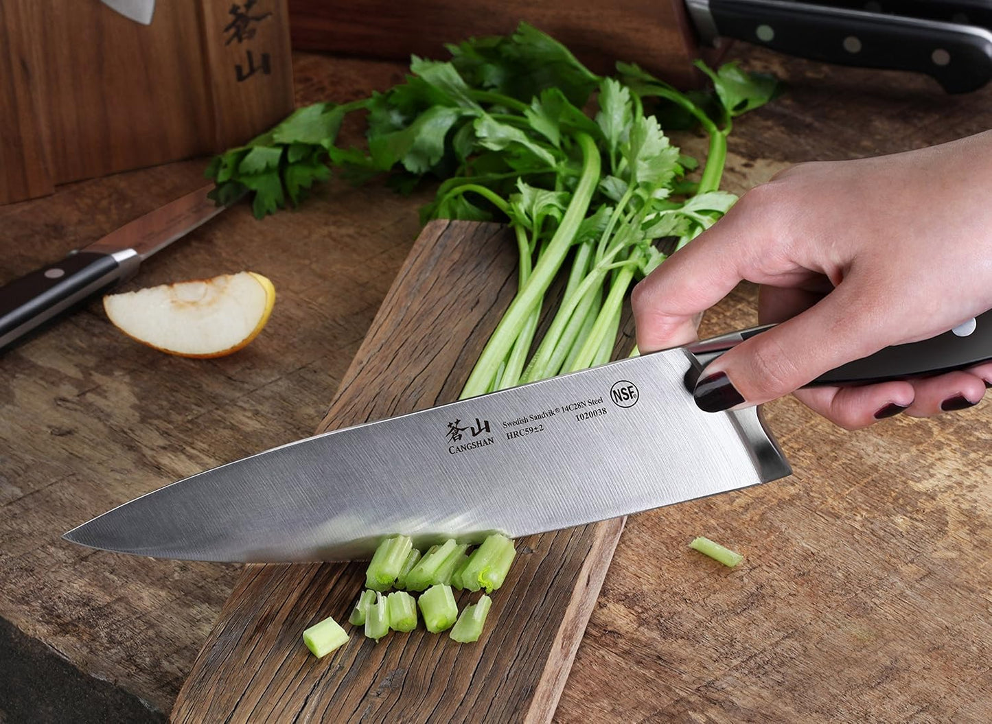 Cangshan TV2 Series 1023046 Swedish 14C28N Steel Forged 14-Piece DENALI Magnetic Knife Block Set, Acacia