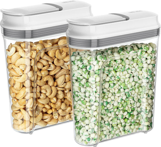MR.SIGA Airtight Cereal Dispenser Set, Storage Containers for Dry Goods, Nuts, Beans, Snacks, BPA Free, 1.6 L / 1.69 Qt, Medium, Clear, 2 Pack