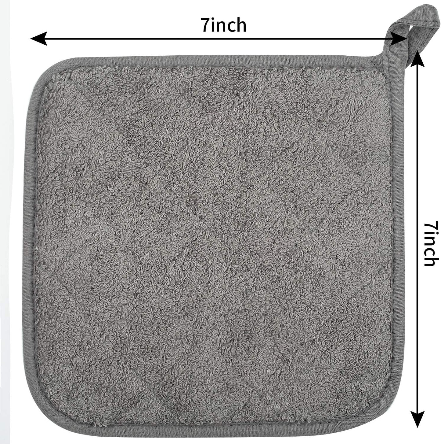 100% Cotton Kitchen Everyday Basic Terry Pot Holder Heat Resistant Coaster Potholder for Cooking and Baking Set of 5 Grey