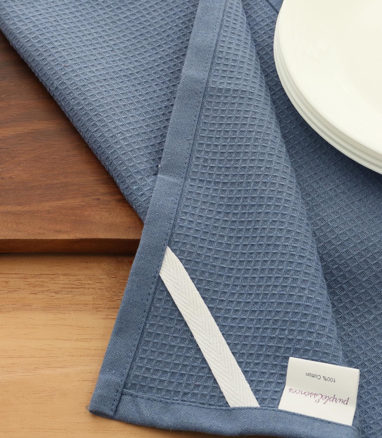 PurpleEssences Waffle Weave Kitchen Towel, 100% Cotton - 15 x 25 Inches, with Hanging Loop Ultra Soft Absorbent Quick Drying Dish Cloth, Tea and Hand Towels, 4 Pack - Spring Summer - Smoky Grey