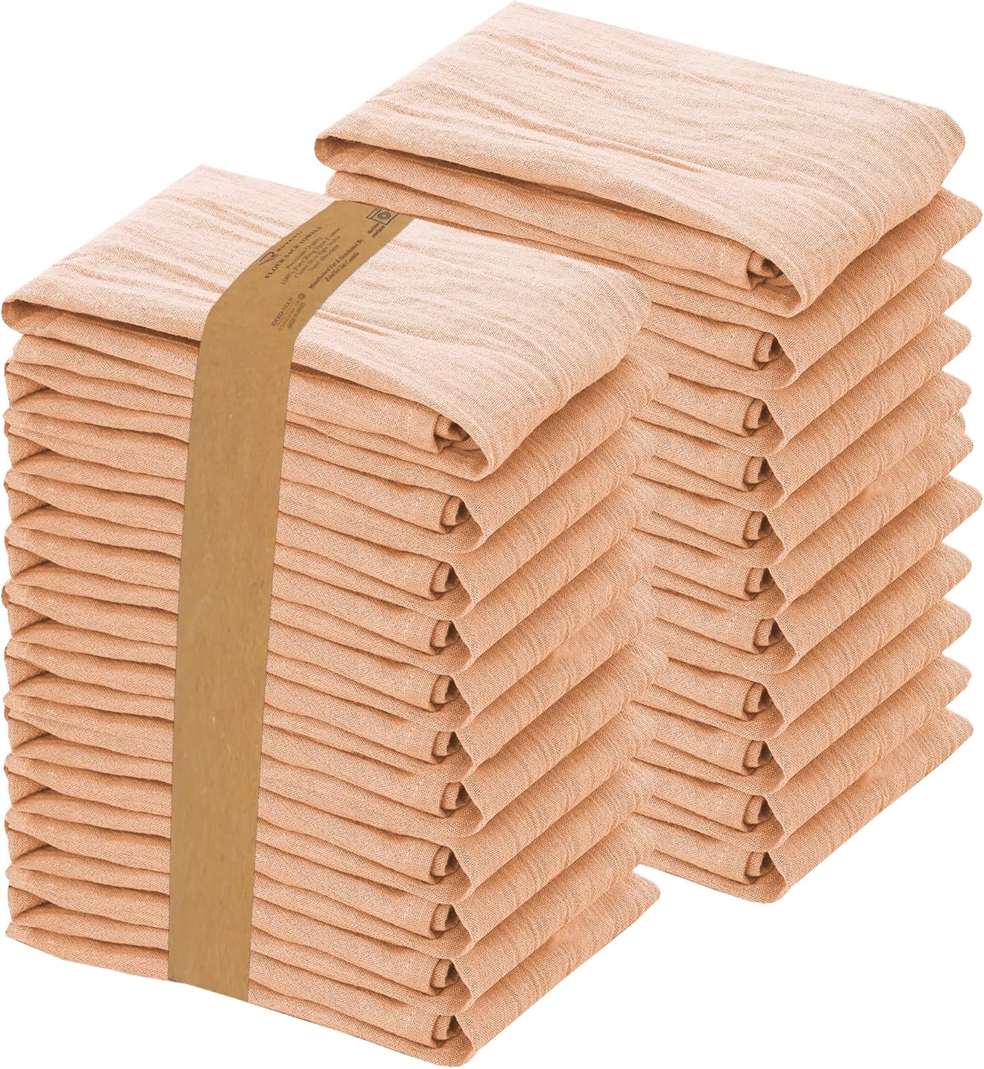 RUVANTI Flour Sack Towels 24 Pack 28x28 Inch, 100% Cotton Tea Towel, Reusable, Machine Washable, Absorbent BarTowels - Dish Cloth Perfect for Drying Dishes & Cleaning - Peach