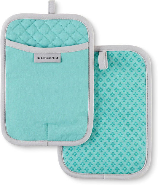 KitchenAid Asteroid Pot Holder 2-Pack Set, Aqua Sky, 7"x10"