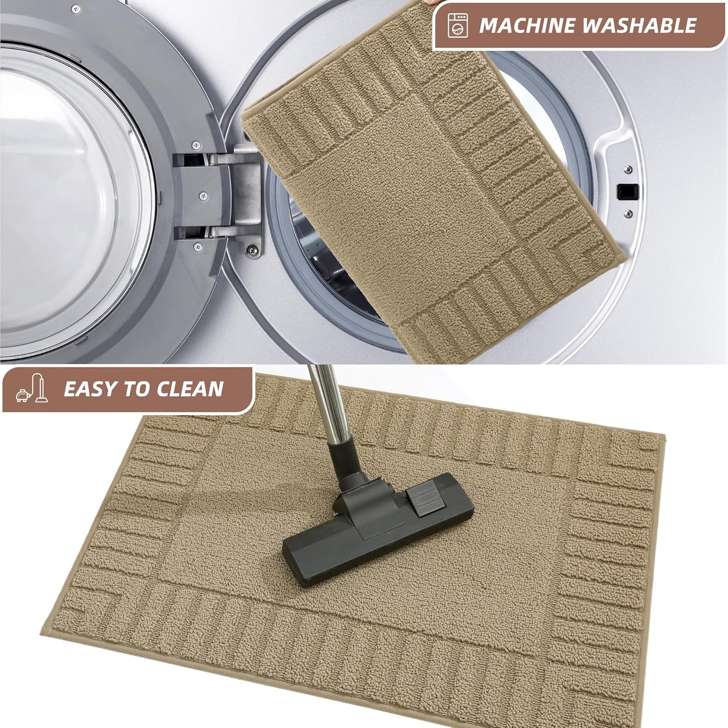 BEQHAUSE Kitchen-Rugs-and-Mats,Anti-Slip Kitchen Rugs,Machine Washable Kitchen Mats for Floor Taupe Comfortable Kitchen Mat Set of 2 with TPR Backing 20x30inch/20x48inch