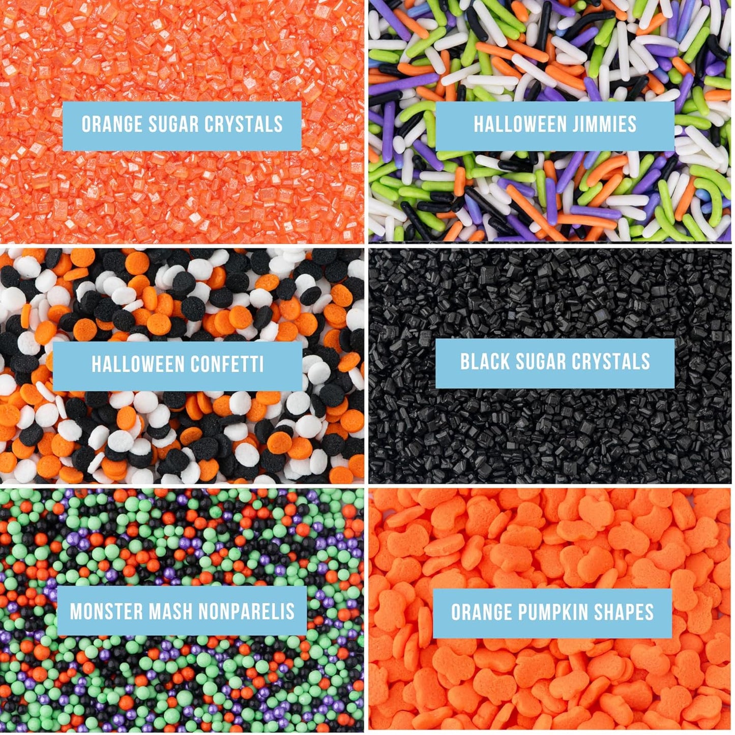 Sweets Indeed Sprinkles 6 Cell Edible Sprinkle Mix Jimmies Perfect for Cake Decorations Baking Ice Cream Cookies Cupcake Topper (Halloween)