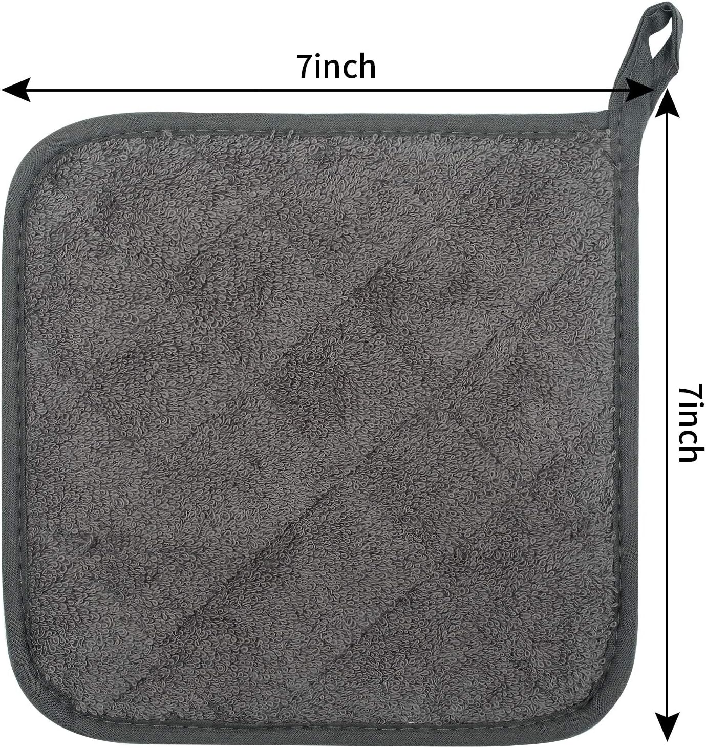 100% Cotton Kitchen Everyday Basic Terry Pot Holder Heat Resistant Coaster Potholder for Cooking and Baking Set of 5 Mineral Gray