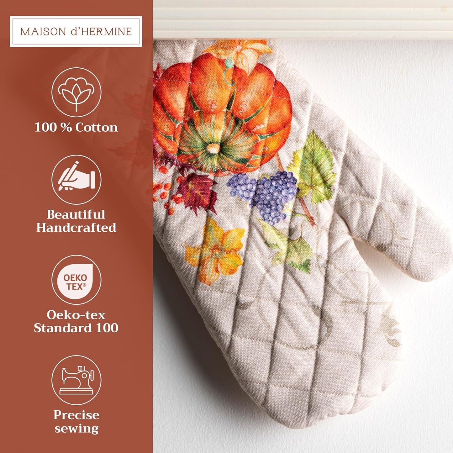 Maison d' Hermine Oven Gloves 100% Cotton Oven Mitt 7" x 13" with Loop Heat Resistant, BBQ, Cooking Gloves, Baking, Grilling, Kitchen, Handling Hot Pans (Pack of 1, Lumina)