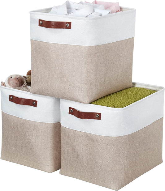 DECOMOMO Extra Large Storage Baskets 54.5L Fabric Storage Bins for Organizing Linen Closet, Toys, Nursery (Beige and White, XXXL - 3 pack)