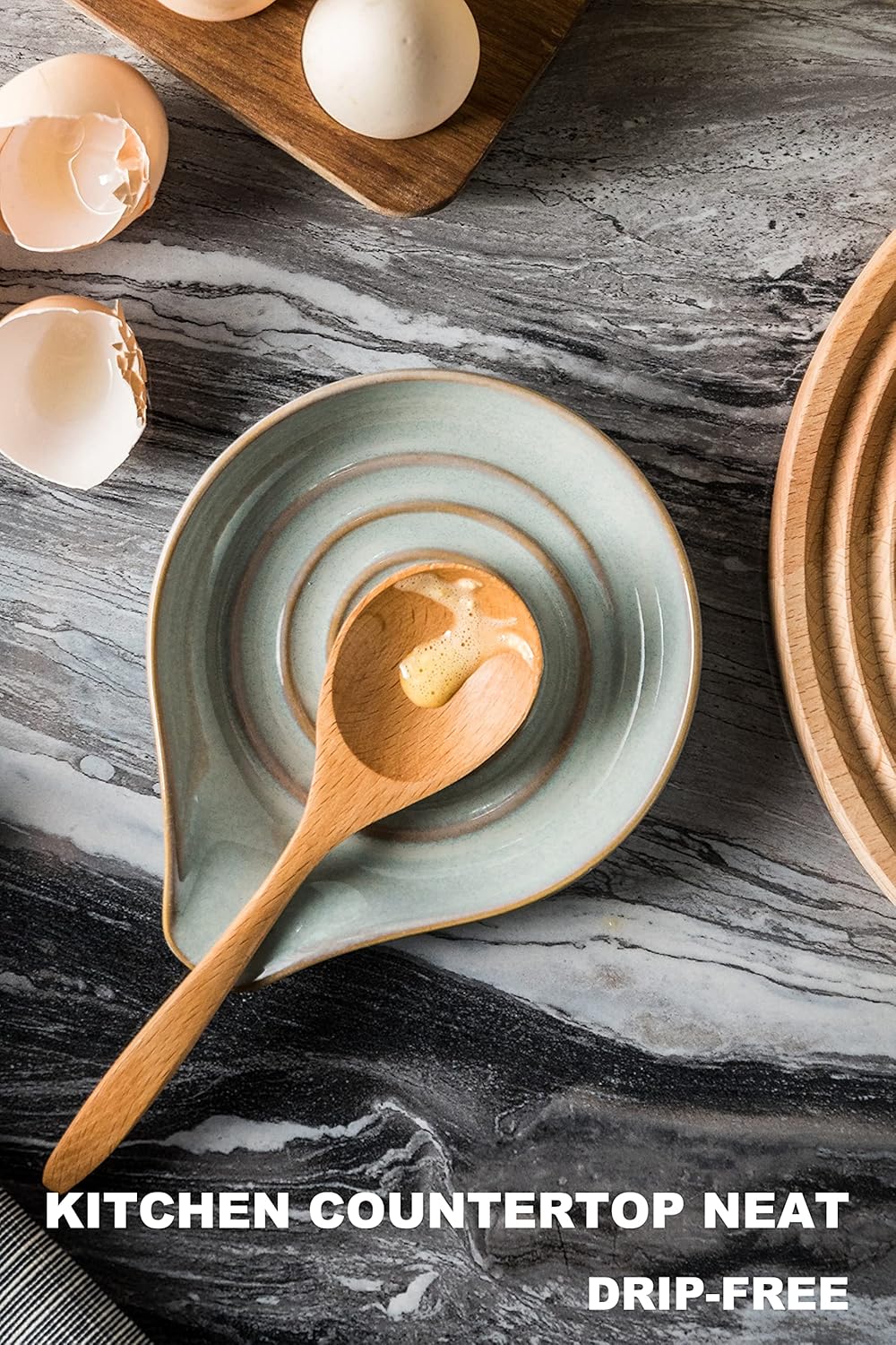 LAUCHUH Spoon Rest, 5" Large Spoon Holder for Stove Top Ceramic Spoon Rest Spatula Rest for Kitchen Utensils, Ladle, Coffee Spoons, Cooking spoons, Spatula, Tongs, Christmas, Unique Gray