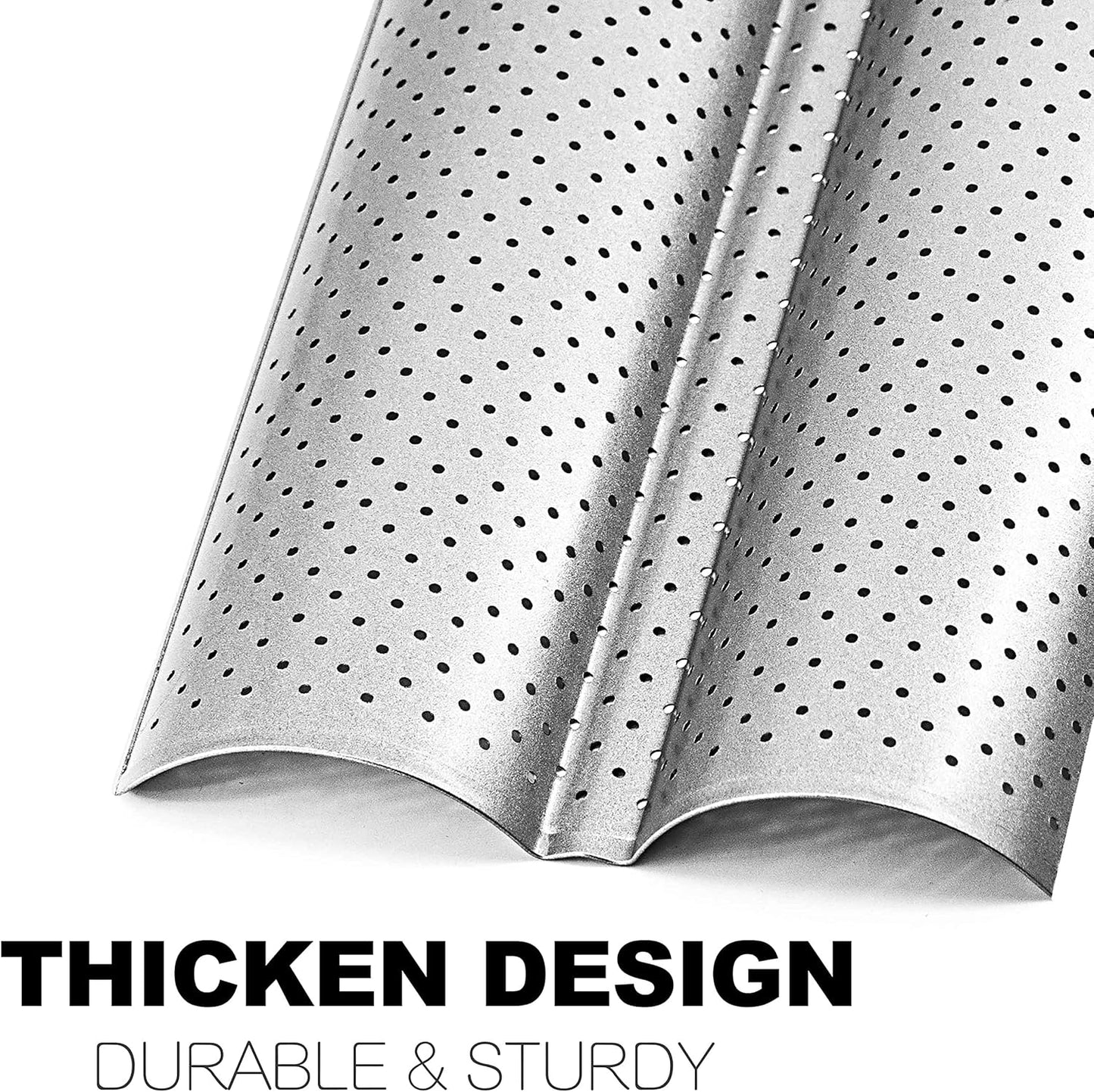 Anaeat Nonstick Perforated French Bread Baking Pan, 15"X 6.3" Premium Toast Mold, Silver