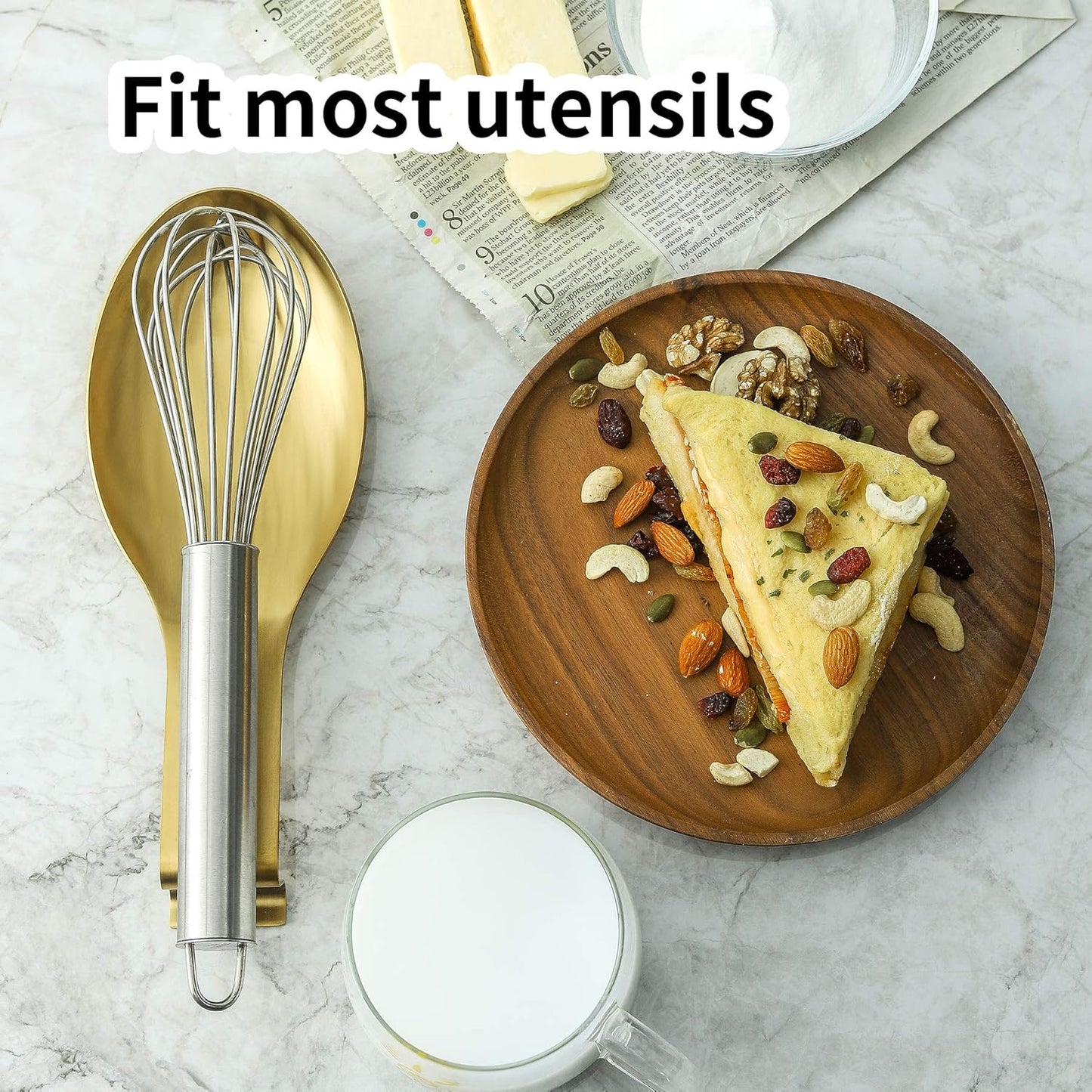 BETTWILLGold Spoon Rest for Kitchen Counter, Stainless Steel Spoon Holder for Stove Top, Spatula Ladle Spoon Utensils Holder, Gold Kitchen Accessories, Gold Cooking Utensiles. (GOLD 2PCS).