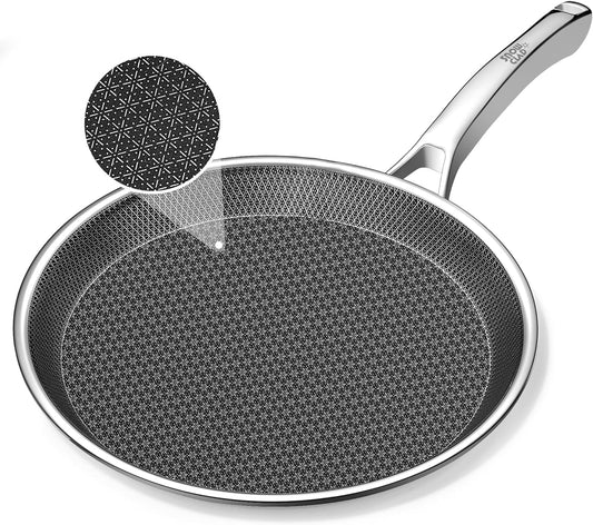 Crepe Pan,12 in Nonstick Crepe Pan, Stainless Steel Flat Skillet,Non Stick Dosa Tawa Comales Para Tortillas Pancake Pan,Dishwasher and Oven Safe Cookware,Induction Compatible, PFOA Free