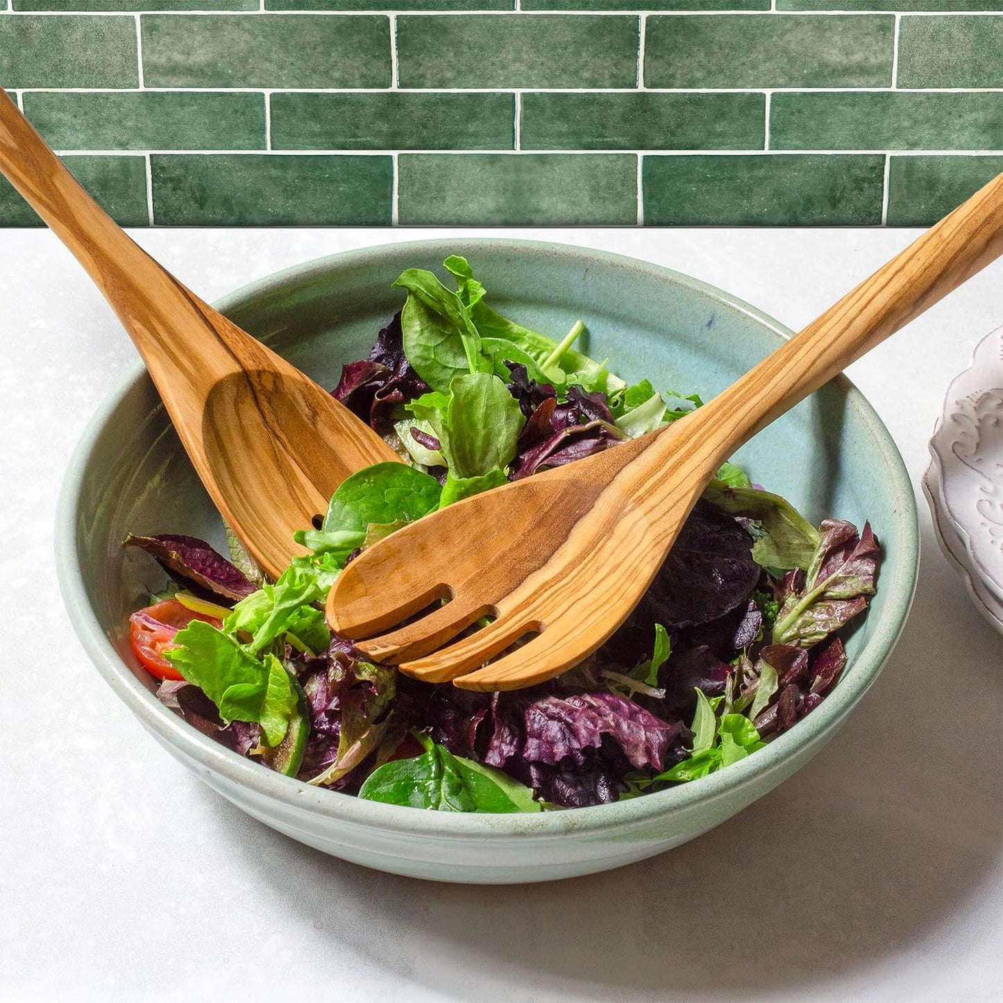Rock & Branch Olive Wood Salad Serving Utensils, Great for Tossing and Serving Salad, Pasta and More