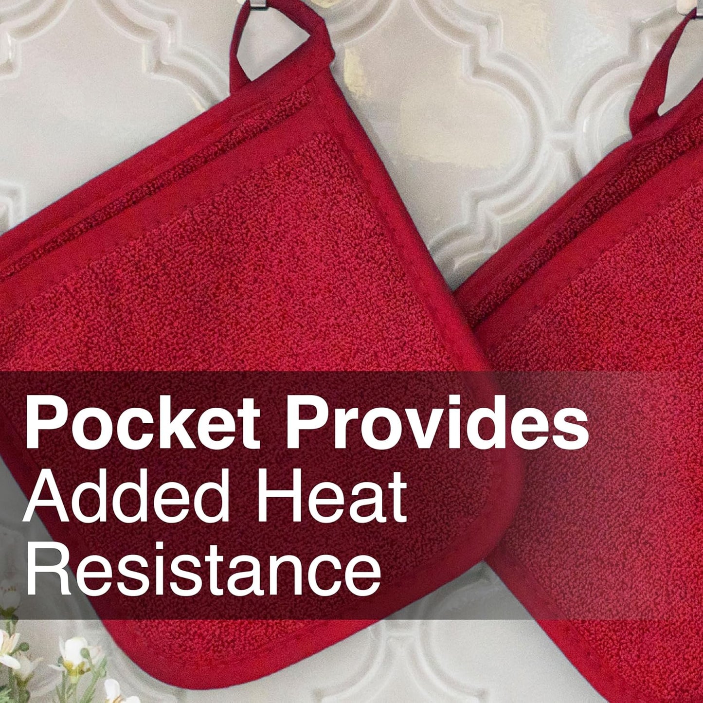 RITZ Terry Pocket Mitt & Hot Pad: Unparalleled Heat Resistant, Durable 100% Cotton,Ergonomically Designed for Optimal Grip, Easy-Care Machine Washable 4-Pack, Paprika Red