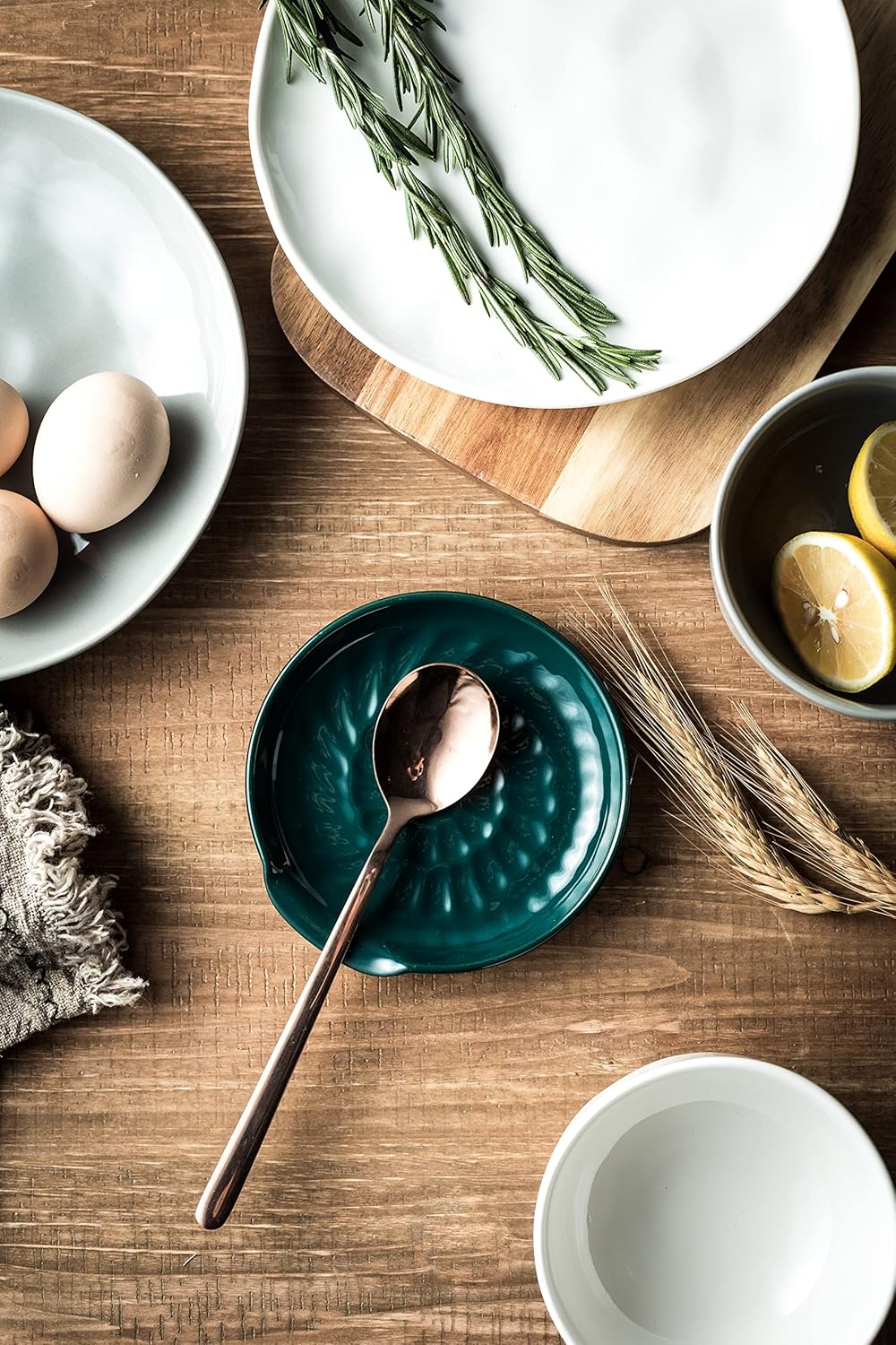 Spoon Holder for Stove Top, Cooking Spoon Rest for Multiple Utensils, Large Utensil Rest Ceramic Spatula Holder, Modern Farmhouse Kitchen Decor, Drak Green