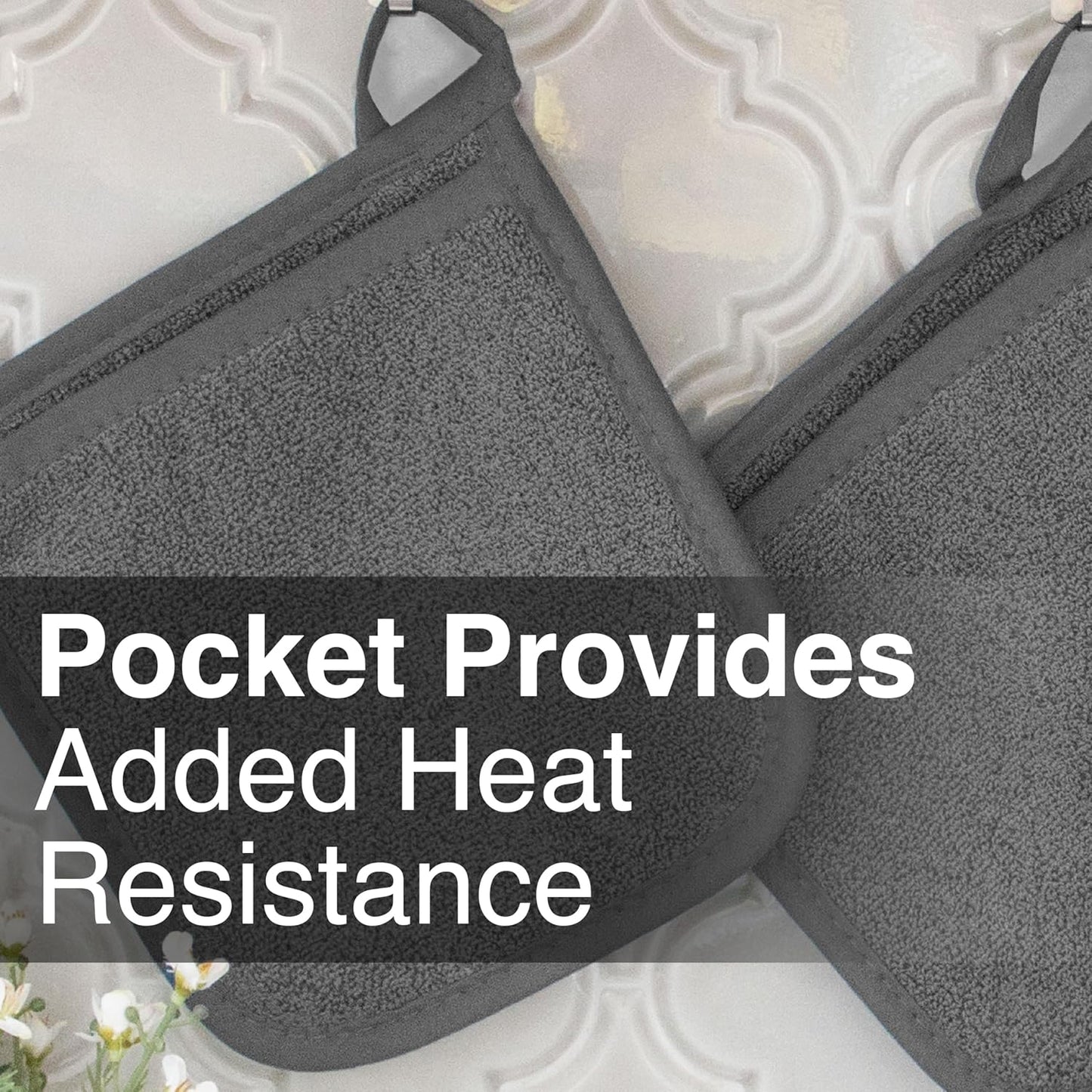 RITZ Terry Pocket Mitt & Hot Pad: Unparalleled Heat Resistant, Durable 100% Cotton – Ergonomically Designed for Optimal Grip – Easy-Care Machine Washable – 4-Pack, Graphite