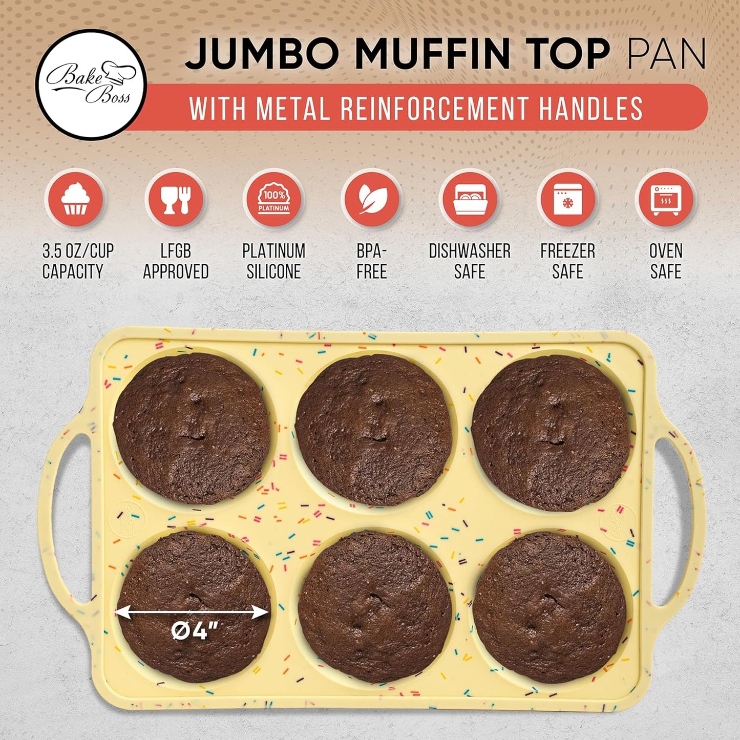 Jumbo Top Silicone Muffin Pans for Baking- 2 PACK Silicone Jumbo Muffin Pan 6 Cup -Baking Cupcake Pans, Make Perfect Muffin Top Pans Non Stick, Drop Cookies or Whoopie Pie Shells - CONFETTI