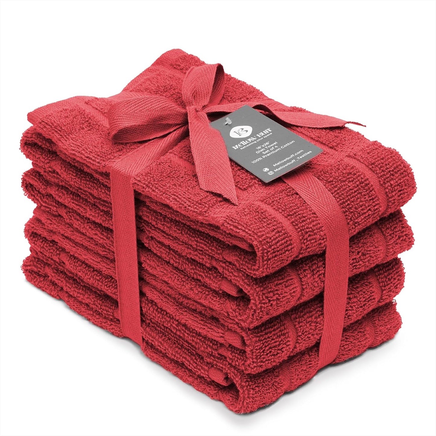 100% Cotton Terry Dish Towels, 4 Pack Plain, 16 x26 Inches, Super Soft and Absorbent Kitchen Towels, Perfect for Kitchen Cleaning and Dish Washing | RED