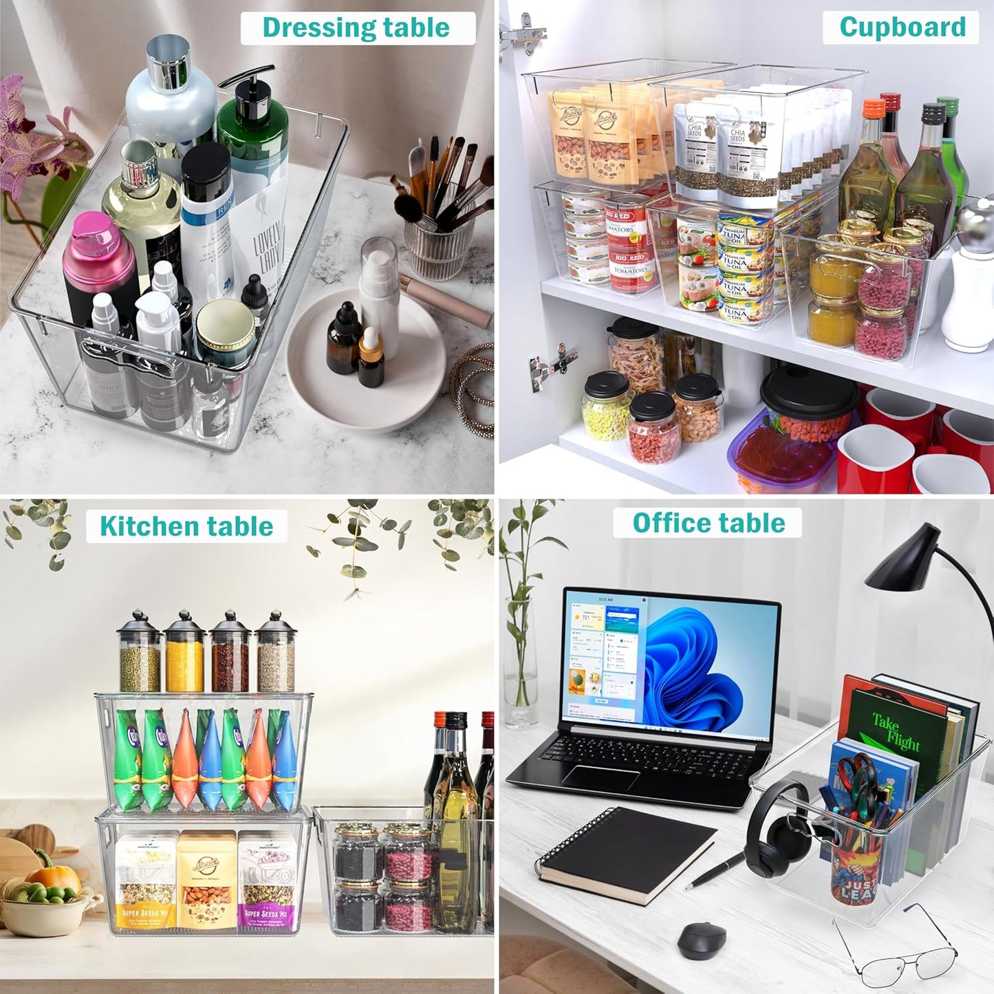 YAN & HIN 10 pcs/set Large Clear Storage Bins with Lids - Stackable, Transparent Pantry Storage with Handles - Nest Nicely for Easy Organization (11 "L x 7.5" W x 6.1 "H)