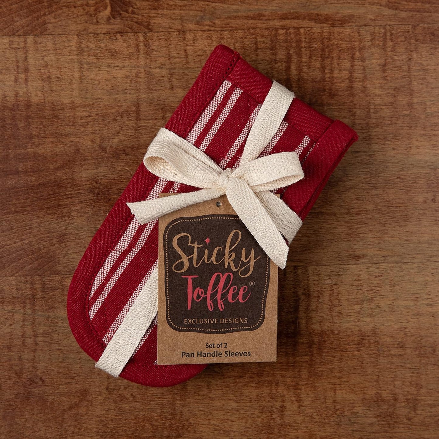 Sticky Toffee Pan Handle Covers for Cast Iron Skillet, Set of 2, Red Heat Resistant Sleeves, 3 x 6 in, Oeko-Tex Cotton Hot Pot Holders