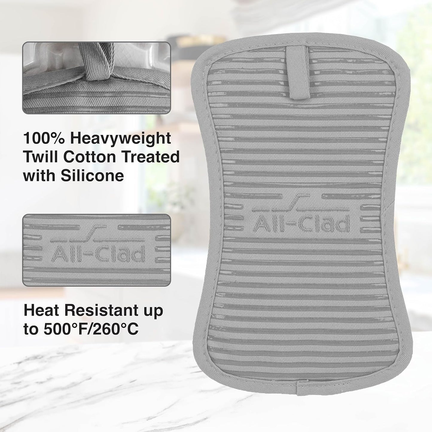 All-Clad Premium Pot Holder & Hot Pad: Heat Resistant to 500 Degrees - 100% Cotton, 10"x6.25" Hot Pad for Kitchen and Barbeque, (1-Pack), Titanium