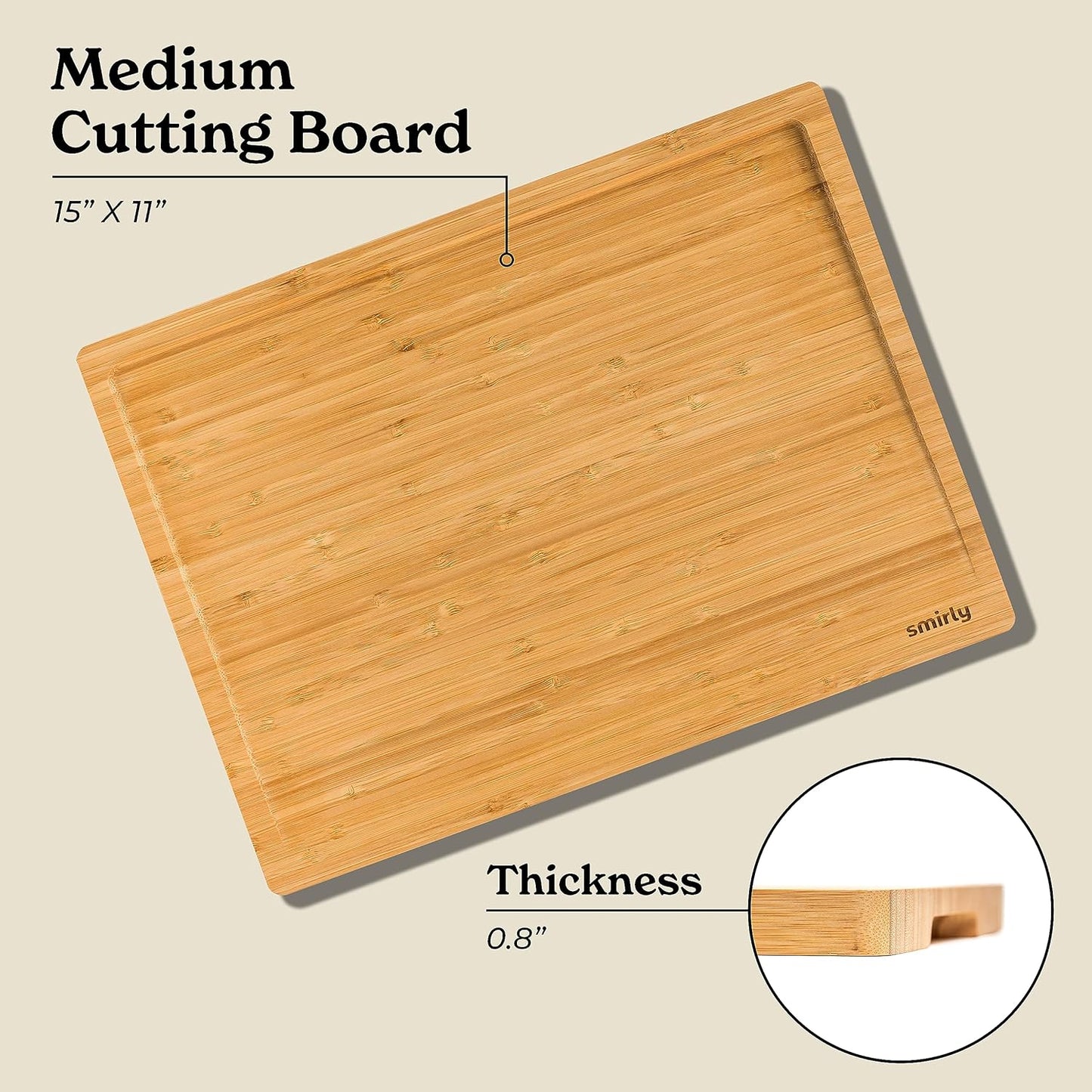 SMIRLY Large Bamboo Cutting Board for Kitchen: Large Bamboo Cutting Board with Juice Groove, Wooden Cutting Boards for Kitchen, Butcher Block Cutting Board Wood