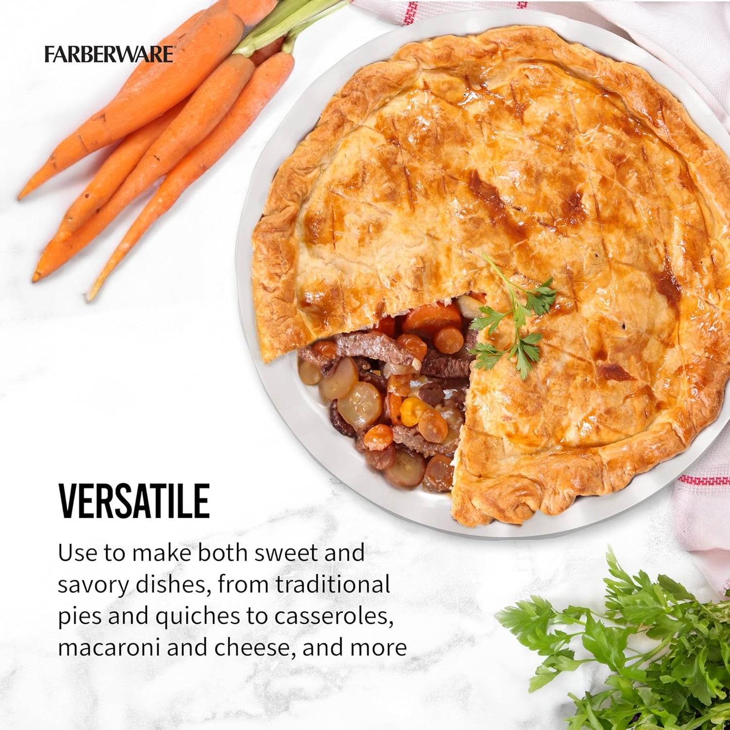 Farberware Bakers Advantage Durable Stoneware Ceramic Pie Dish, Ideal for Making Sweet and Savory Dishes, Heat Resistant, 10 Inch, Teal