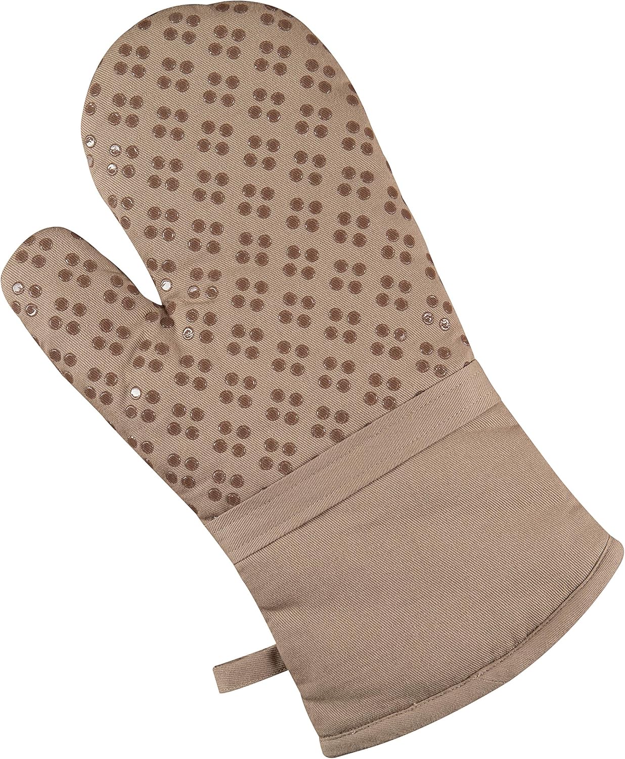 Sticky Toffee Oven Mitt and Pot Holder Set of 3 – Tan Kitchen Hot Pads and Mitts with Non-Slip Silicone Grip, 100% Cotton Shell, Oeko-Tex Cotton