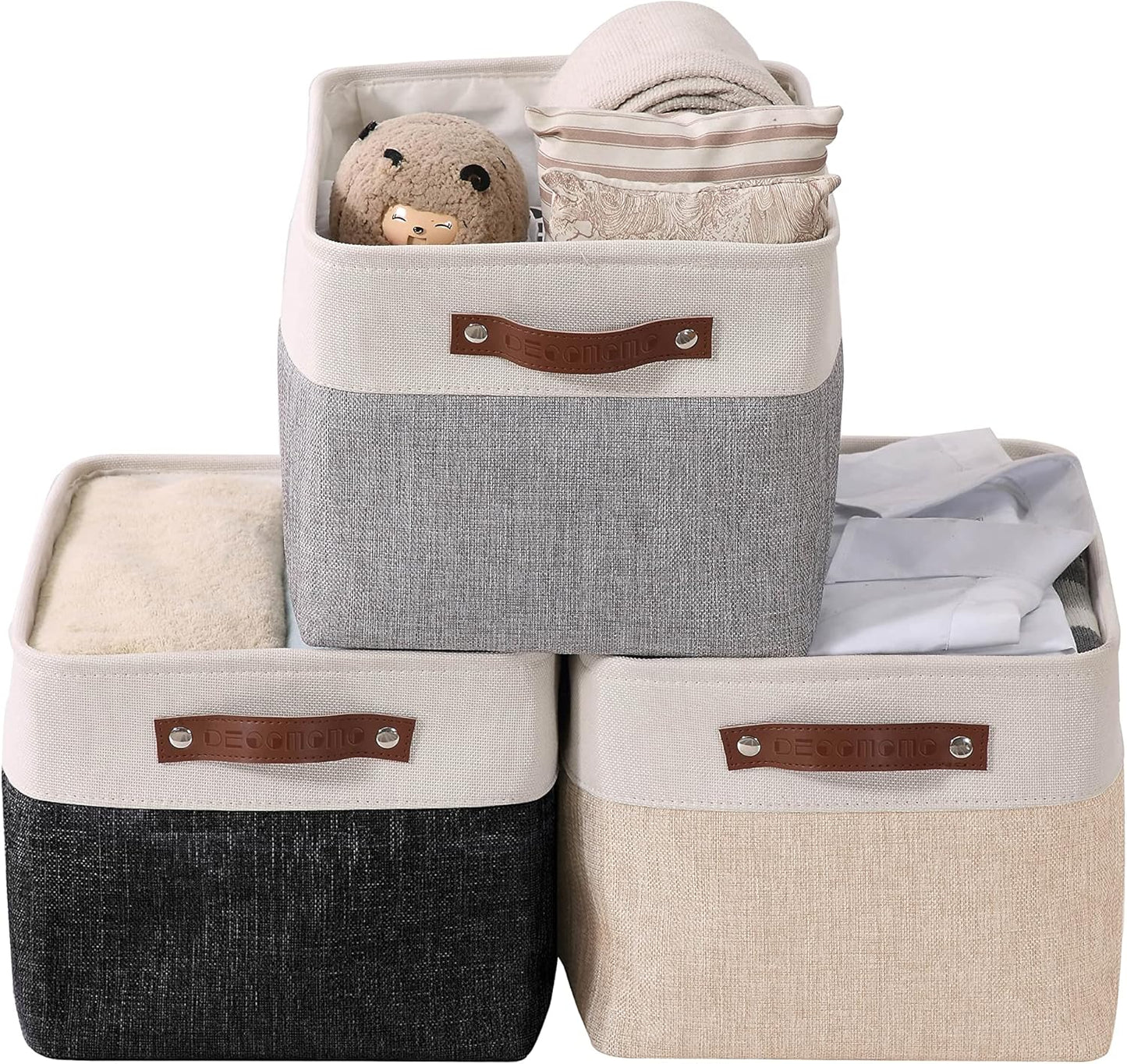 DECOMOMO Storage Baskets for Shelves - Fabric Storage Bins, Linen Closet Organizers and Storage (Mixed Neutral, Large - 3 Pack)