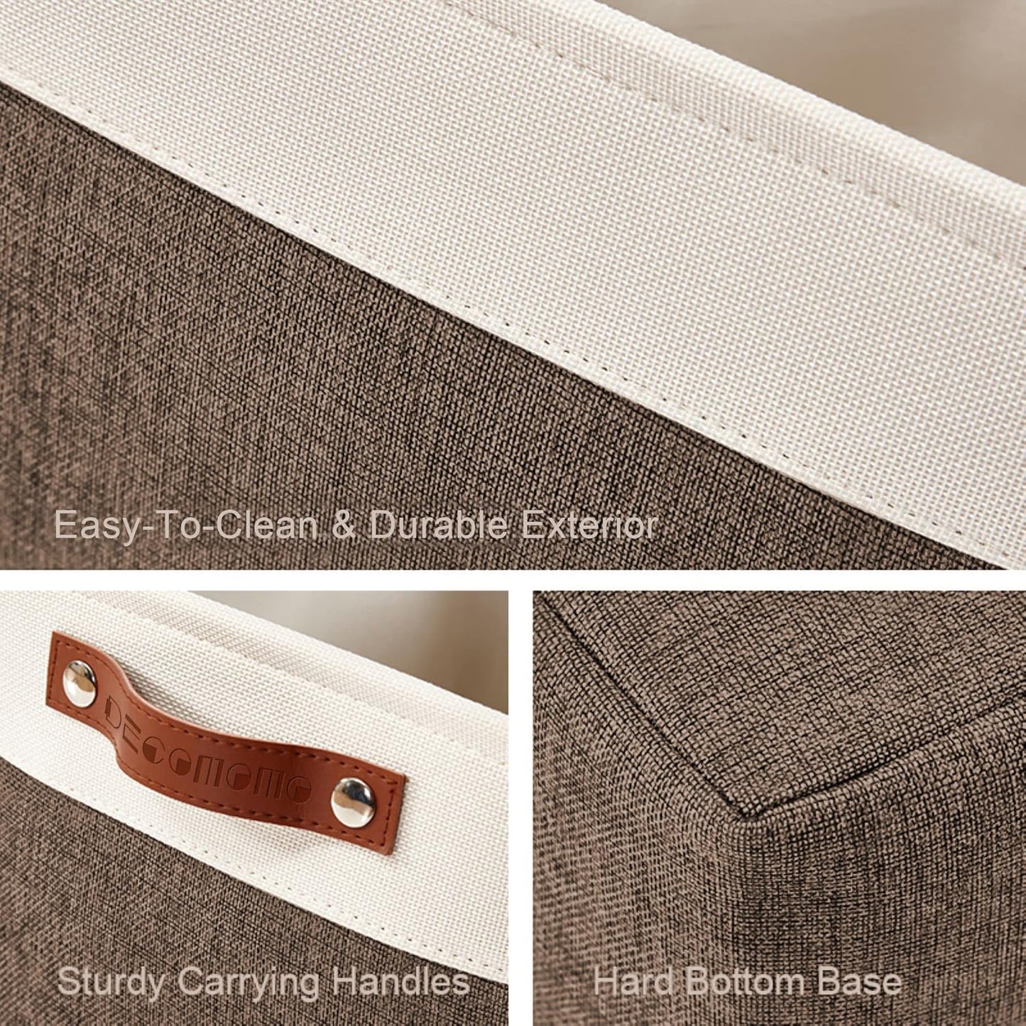 DECOMOMO Storage Baskets for Shelves - Fabric Storage Bins, Linen Closet Organizers and Storage (Brown & White, XL - 3 Pack)