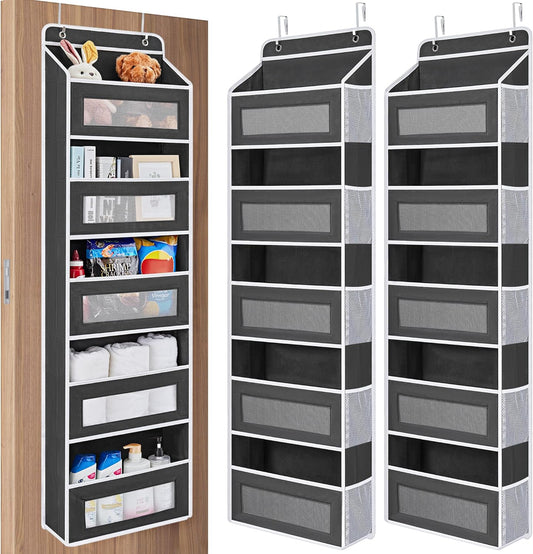JARLINK 2 Pack Over the Door Organizer Storage, 5 Shelf Hanging Door Organizer with 5 Large Capacity Pockets, Anti Tilt 44 lb Load Behind Door Storage for Bedroom, Bathroom, Pantry, Nursery, (Black)