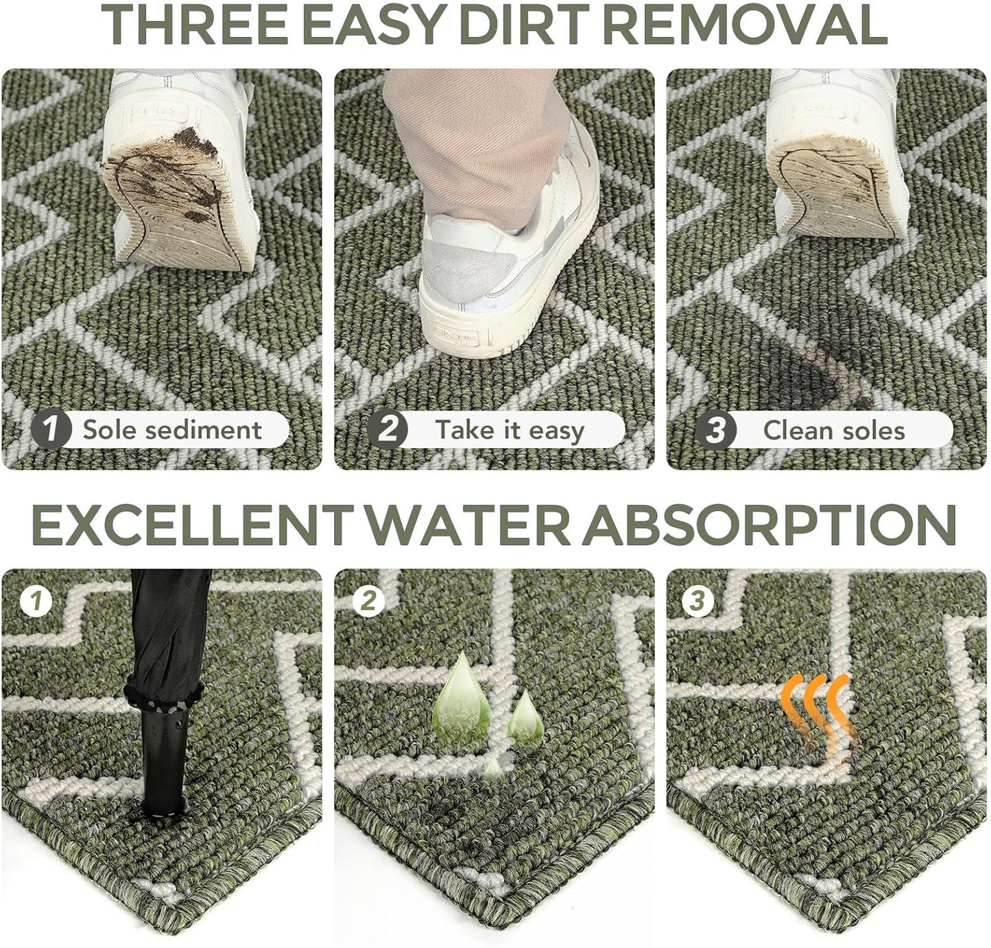 hicorfe Kitchen Rugs and Mats,Kitchen Mats for Floor,36"x59" Non Slip Runner Rug,Absorbent Resist Dirt Comfort Standing Mat Machine Washable for Entryway,Hallway,Front of Sink(Green)