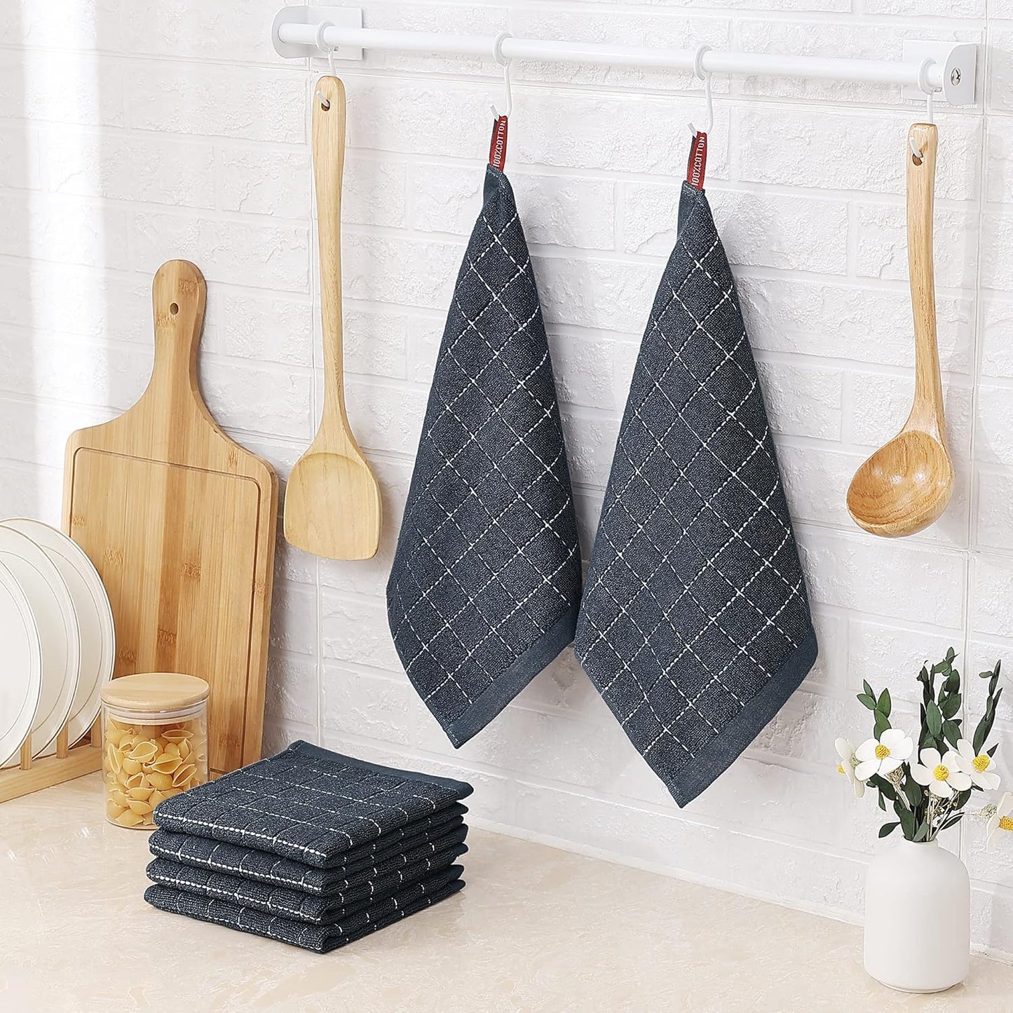 Homaxy 100% Cotton Terry Kitchen Dish Cloths, Ultra Soft and Absorbent Dish Towels for Kitchen, Suitable for Drying and Washing Dishes, 12 Pack, 12 x 12 Inches, Dark Grey