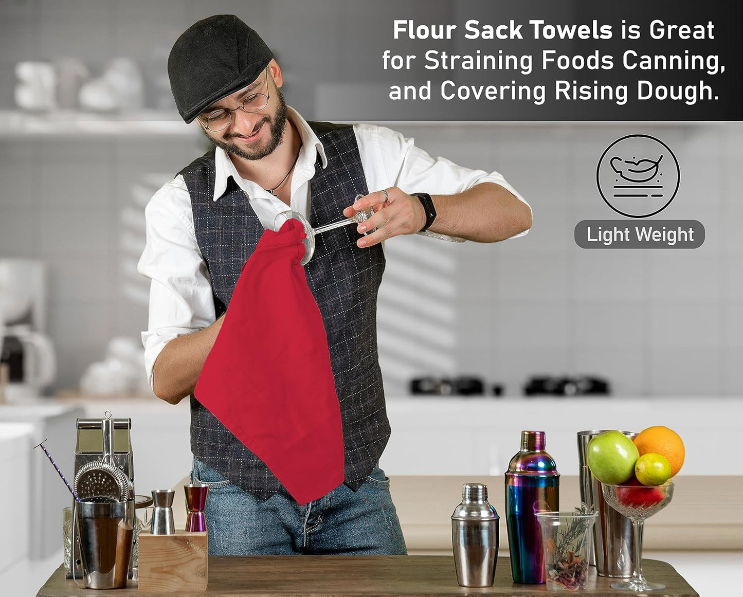 RUVANTI Flour Sack Towels 6 Pack 28x28 Inch, 100% Cotton Tea Towel, Reusable, Machine Washable, Absorbent BarTowels - Dish Cloth Perfect for Drying Dishes & Cleaning - Red