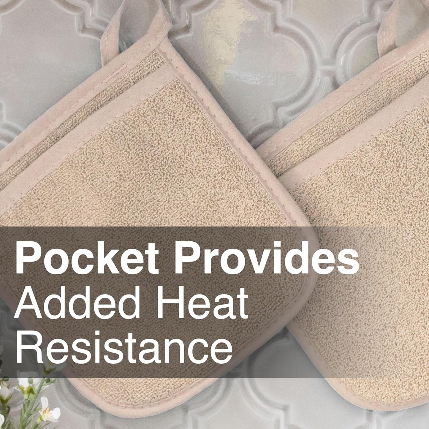 RITZ Terry Pocket Mitt & Hot Pad: Unparalleled Heat Resistant, Durable 100% Cotton,Ergonomically Designed for Optimal Grip, Easy-Care Machine Washable 4-Pack, Latte