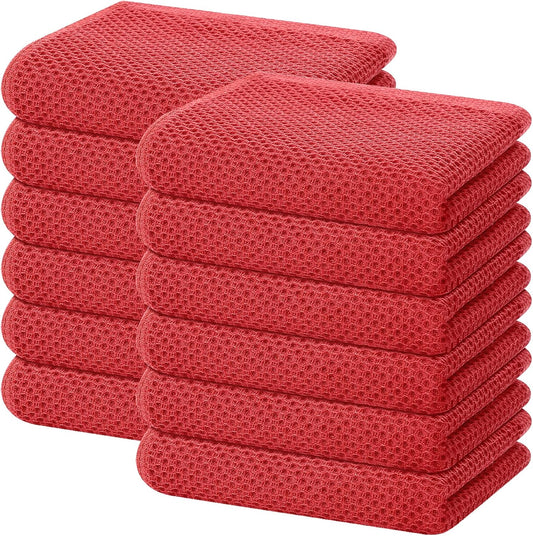 Homaxy 100% Cotton Waffle Weave Kitchen Dish Towels, Ultra Soft Absorbent Quick Drying Cleaning Towel, 13 x 28 Inches, 12-Pack, Brick Red