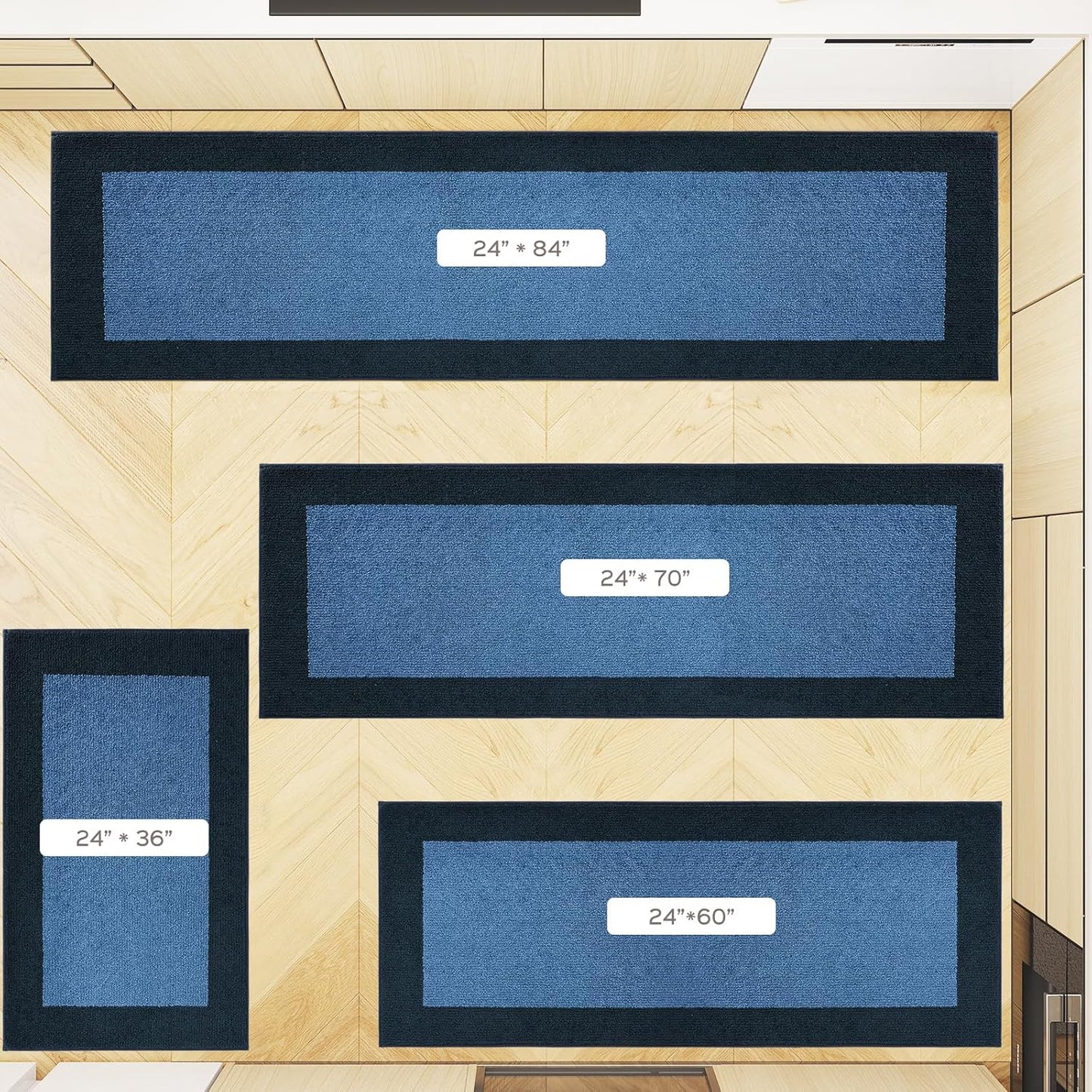 Machine Washable Runner Rug 24" x 84", Non Slip Kitchen Mat for Floor, Absorbent Entryway Rug for Kitchen, Bedroom, Hallway, Bathroom, Door (Roll Packing)