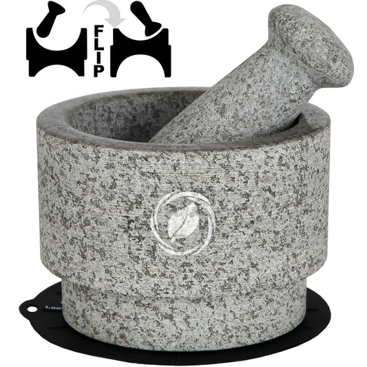 Laevo Mortar and Pestle Set (Large) - Stone Spice Grinder - Grinding Bowl and Pestle - Reversible Molcajete Mexicano - Large Mortar and Pestles Set for Guacamole, Spices - 2.1 Cup, Gray Granite