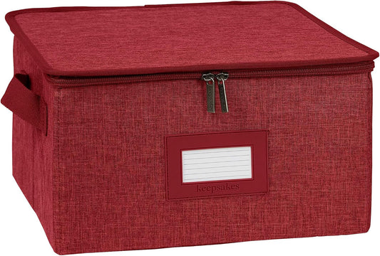 Covermates Keepsakes Dish Storage Box - Stackable, Reinforced Handles, China Storage, Red Heather