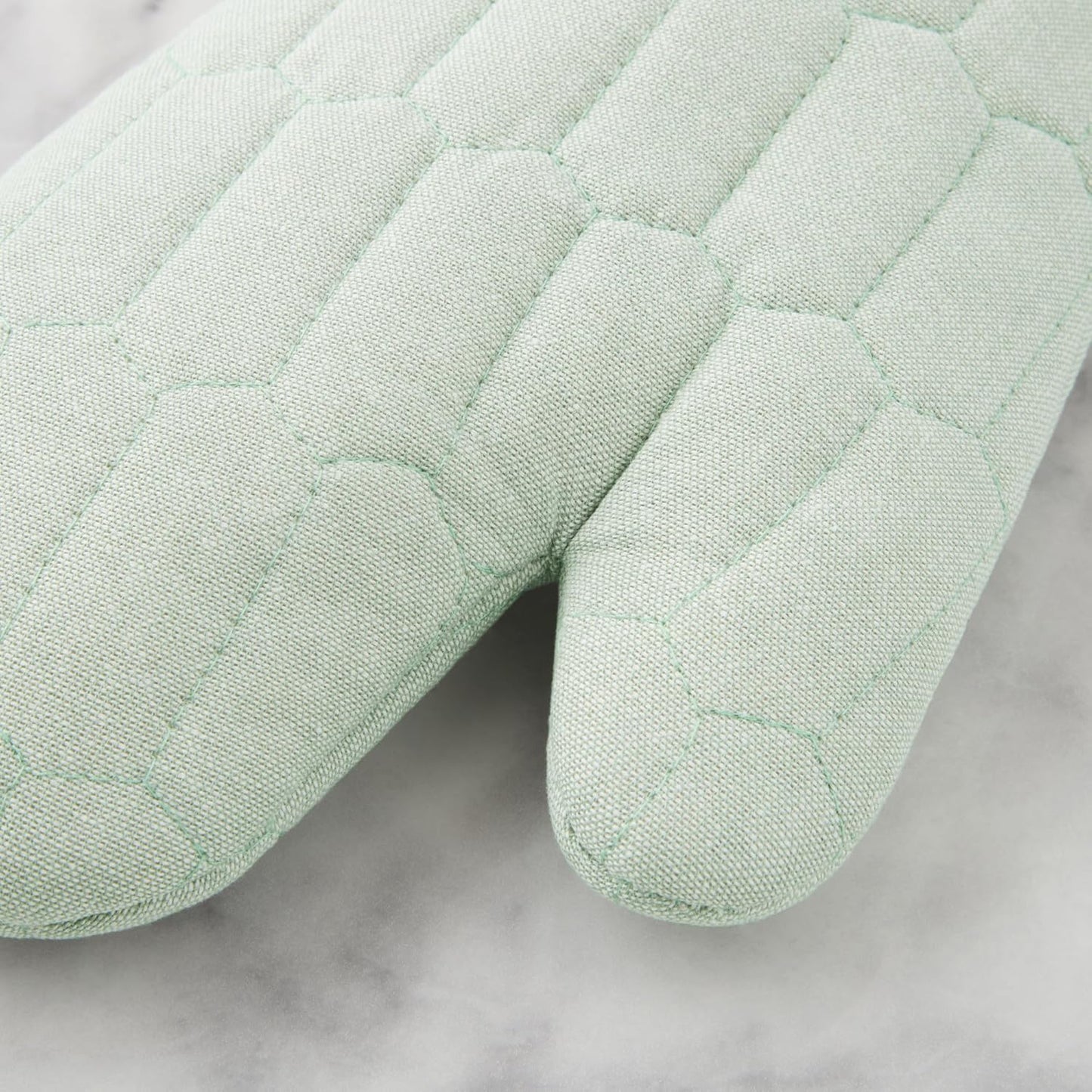 MARTHA STEWART Honeycomb Quilted Chambray Oven Mitt 2-Pack Set, 100% Cotton, Heat Resistant, Flexible Grip, Mint Green, 7"x13"