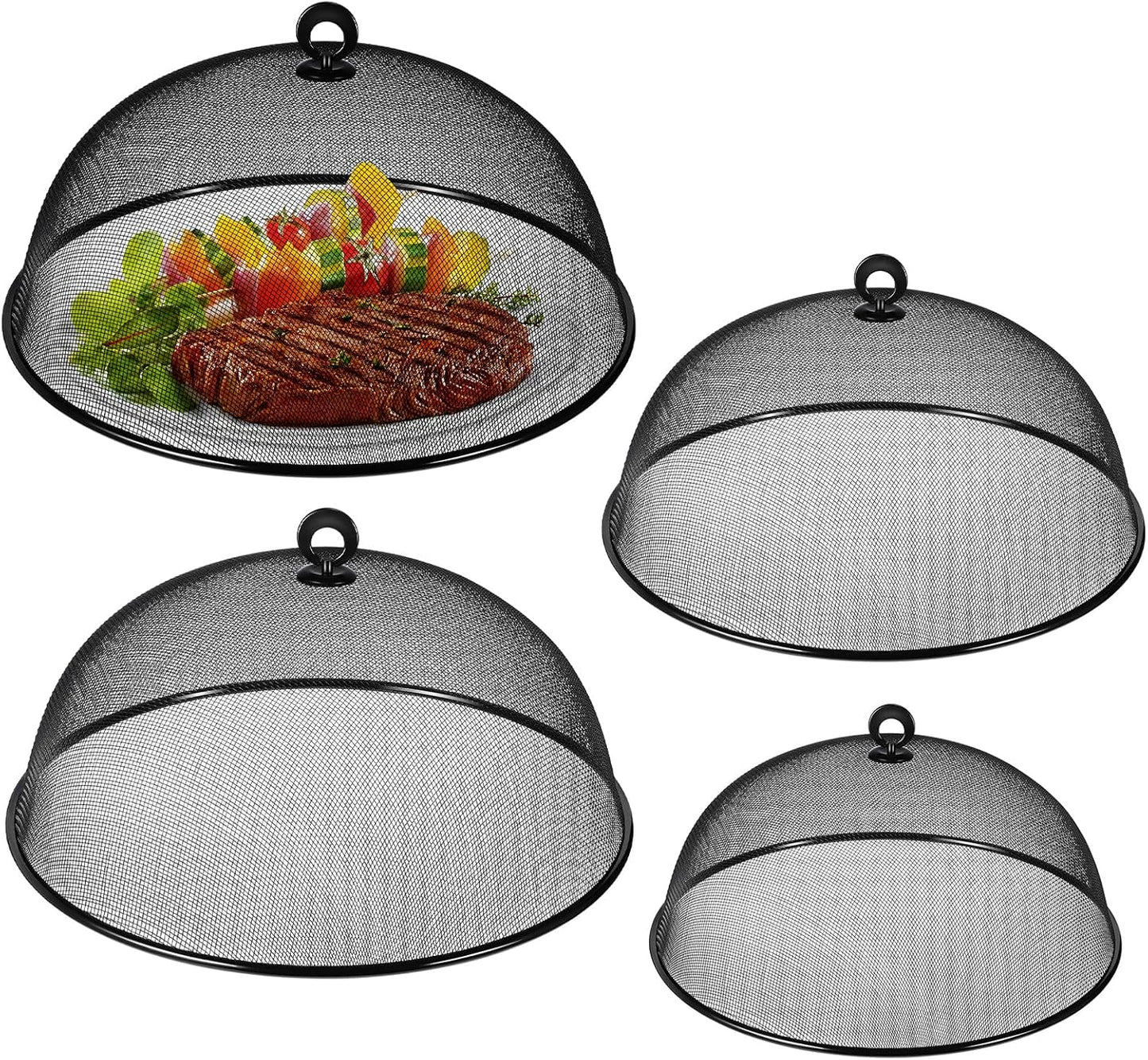4 Pcs Metal Mesh Food Cover 14'' 12'' 11'' 10'' Food Screens for Outdoors Food Domes for Outdoor Picnic Food Net Covers for Outside Keep out Flies for Table Picnic Camping