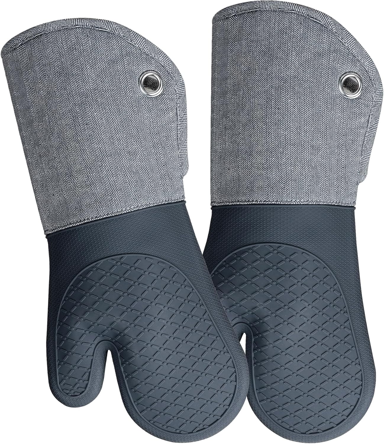 Professional Microwave Silicone Oven Mitts one Pair, Kitchen Mitten Set for Heat Resistant with 500 Degrees, Kitchen Gloves Pot Holder for BBQ Cooking Baking (Gray)