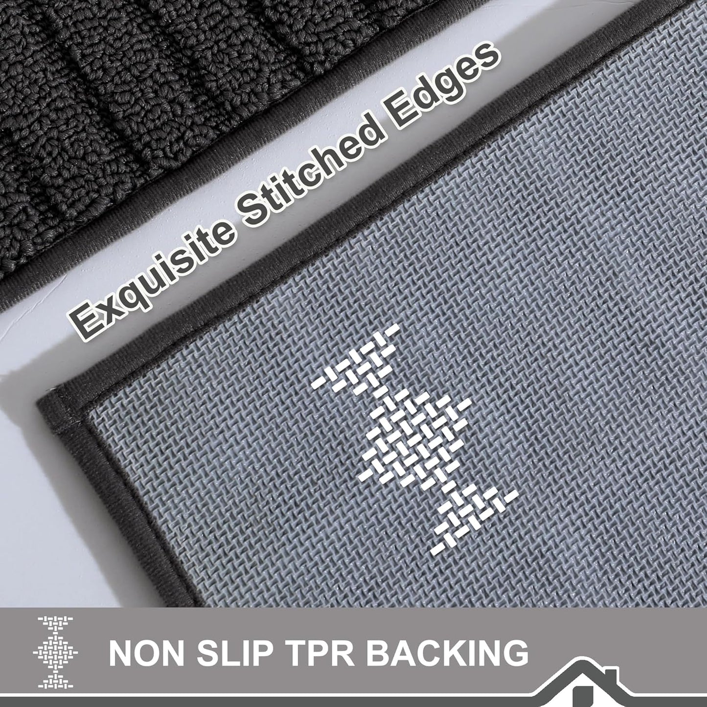 BEQHAUSE-Kitchen-Rugs-and-Mats,2 PCS Non Slip Kitchen Floor Mat,Absorbent Kitchen Rug Sets Machine Washable Kitchen Runner Rug Black Kitchen Mat 24x35inch/24x60inch