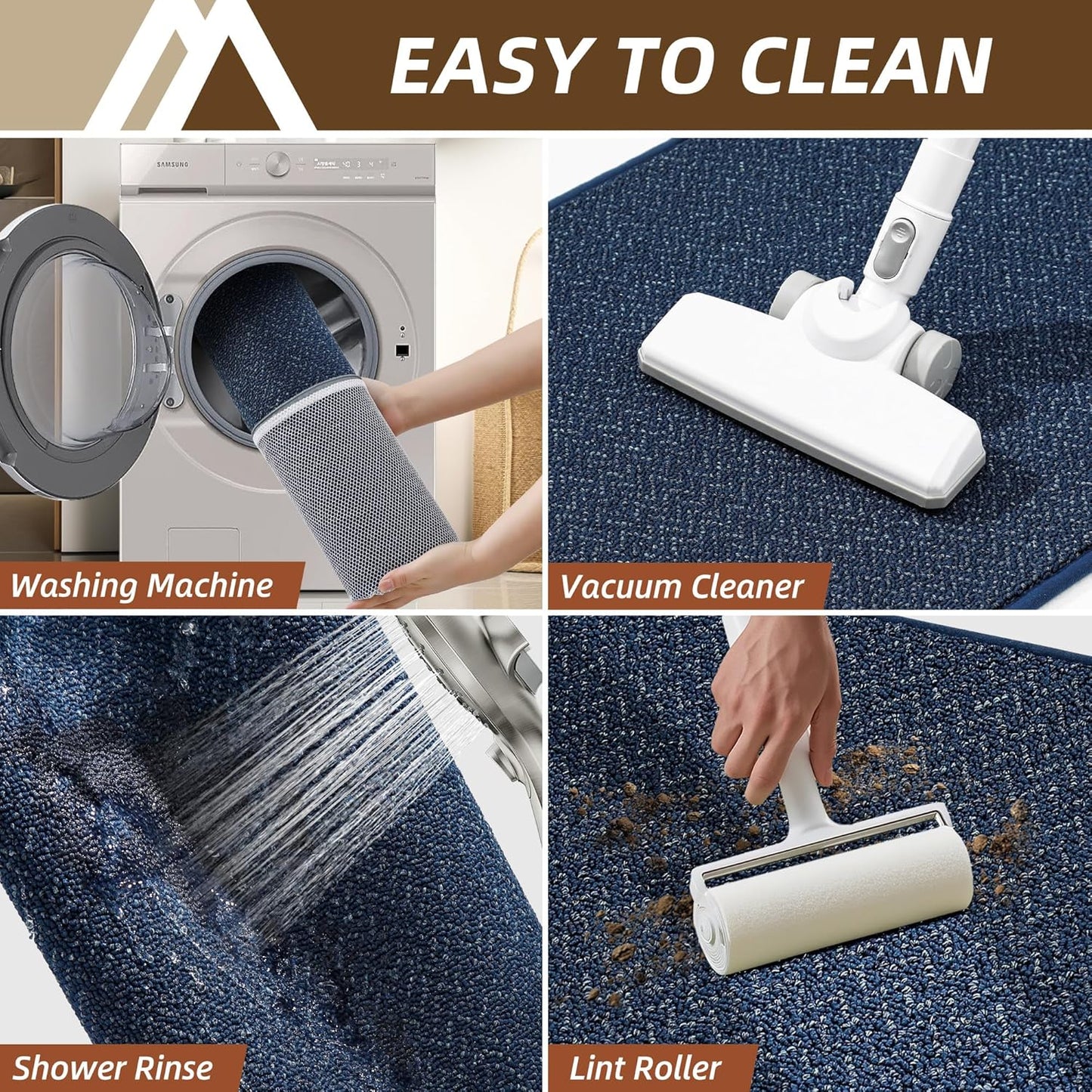 COSY HOMEER Kitchen Rugs Non Slip Washable 24"x36"+24"x60" Absorbent Kitchen Mats for Floor Stain Resistant Kitchen Runner Rug Sets of 2 Kitchen Floor Mats for Sink,Navy Blue