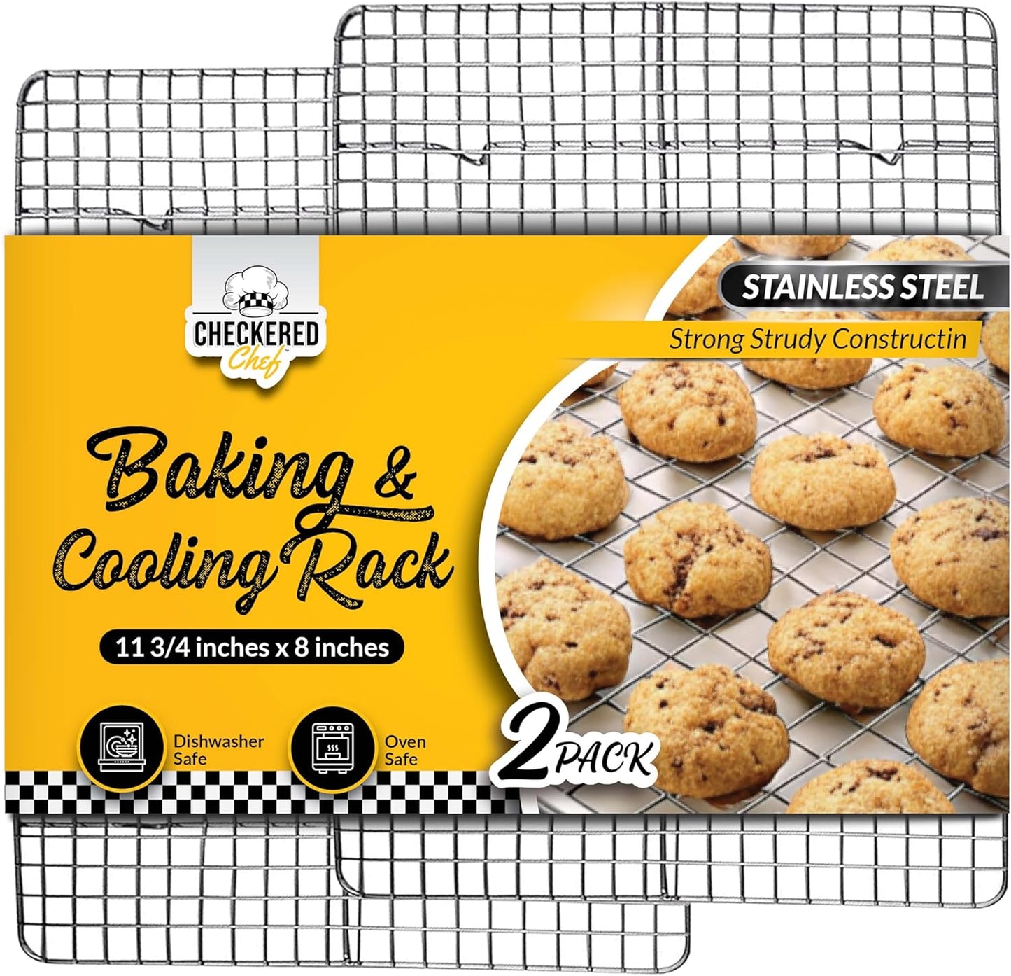 Checkered Chef Cooling Rack for Cooking and Baking - 8” x 11 ¾" Set of 2 Stainless Steel, Oven Safe Grid Wire Cookie Cooling Racks
