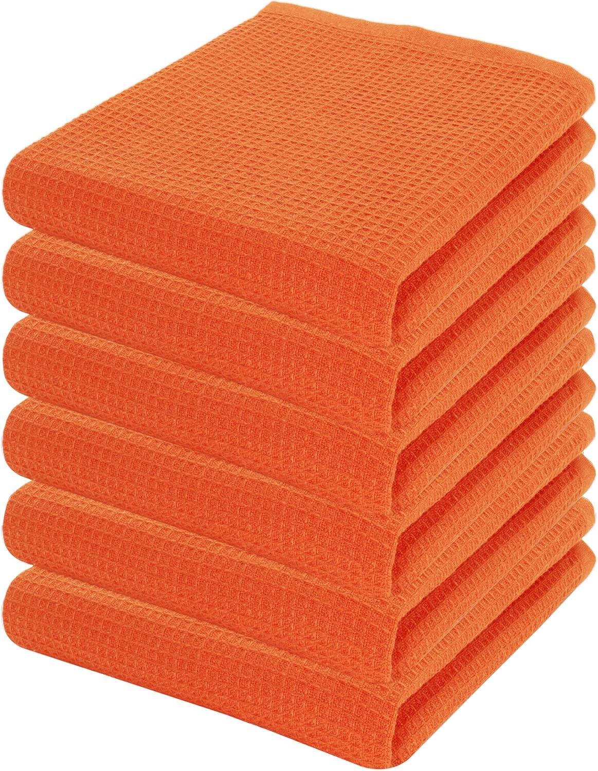 PurpleEssences Waffle Weave Kitchen Solid Dish Cloths 100% Cotton, Ultra Soft Absorbent Quick Drying Dish Towels (Orange, 15 x 25-6 Pack)