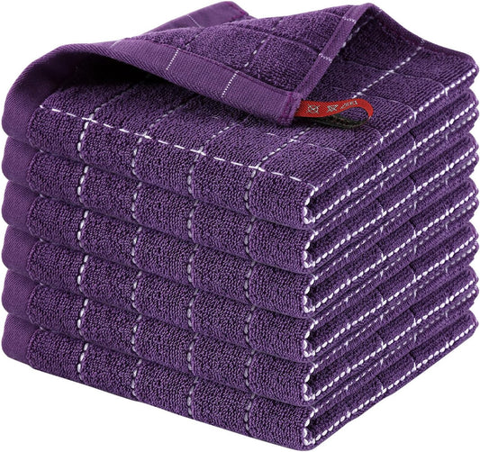 Homaxy 100% Cotton Terry Kitchen Dish Cloths, Ultra Soft and Absorbent Dish Towels for Kitchen, Suitable for Drying and Washing Dishes, 6 Pack, 12 x 12 Inches, Purple