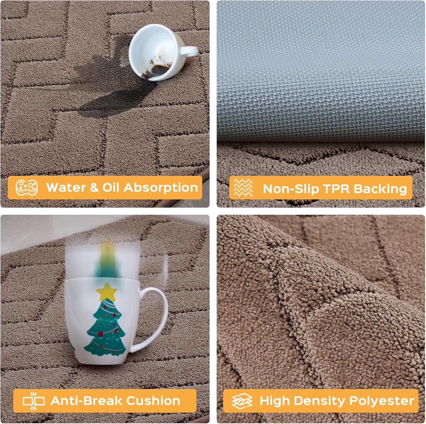 Machine Washable Kitchen Rugs 24" x 36", Non-Slip Kitchen Runner Rugs Mats for Floor, Absorbent Comfort Standing Mats for Kitchen, Sink, Laundry and Hallway, Grayish Brown