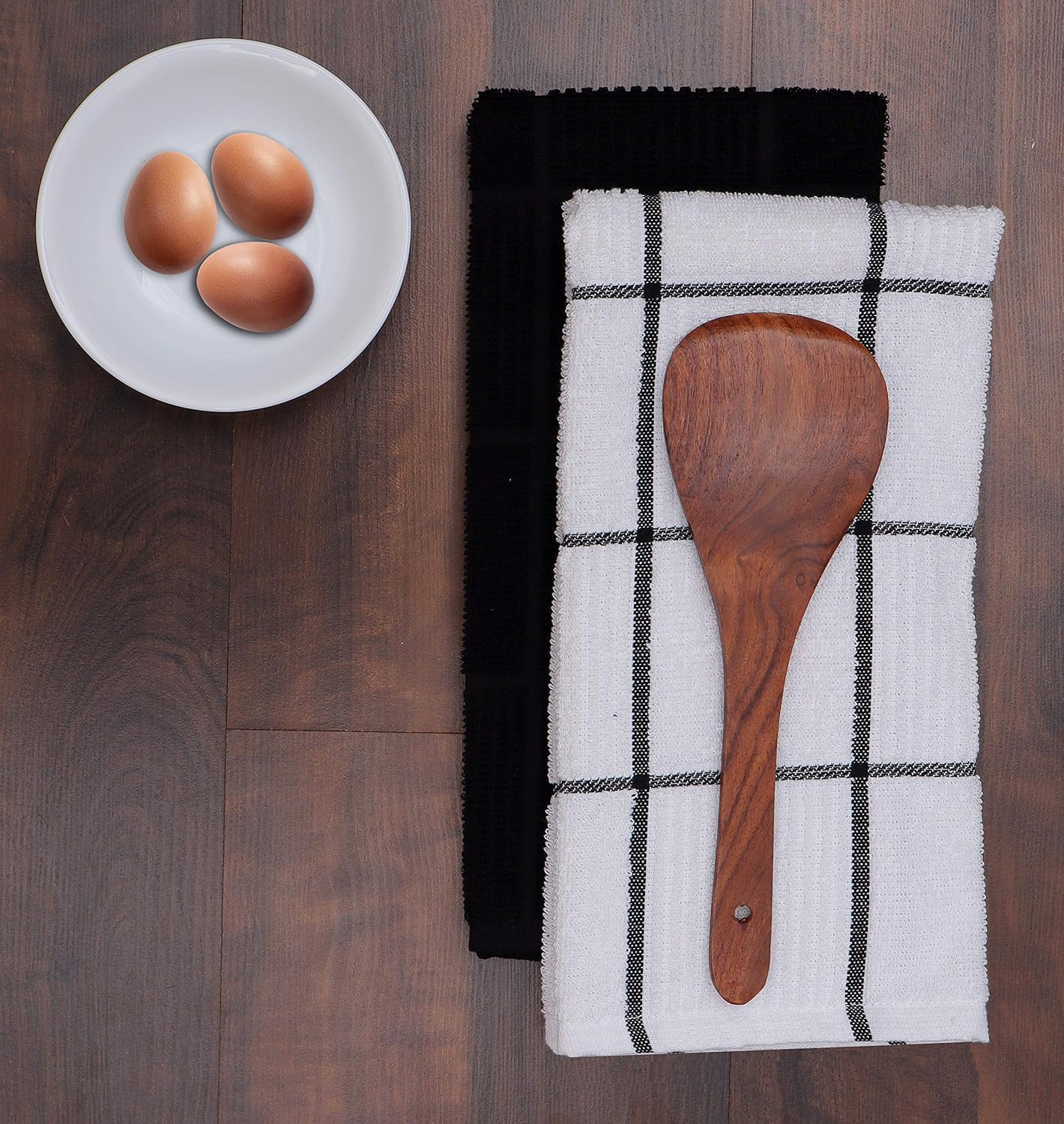 AMOUR INFINI Kitchen Towels Pack of 4 Absorbent, Quick Drying Premium Terry Cotton Dish Towel with Hanging Loop 16x28 Inch Hand & Tea Towels (Black)