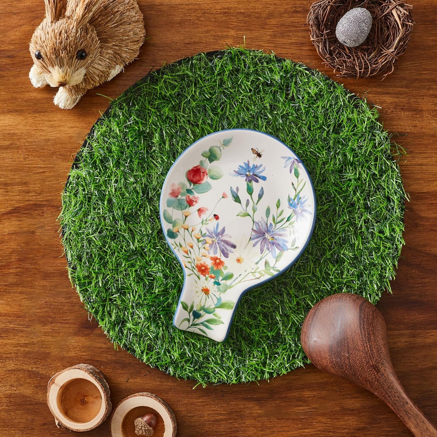 Bico Summer Provence Spoon Rest for Stove Top, Ceramic Spoon Holder for Kitchen Counter, Easy to Clean Coffee Spoon Rest Dishwasher Safe, Kitchen Cooking Utensil Rest for Ladles Spatula