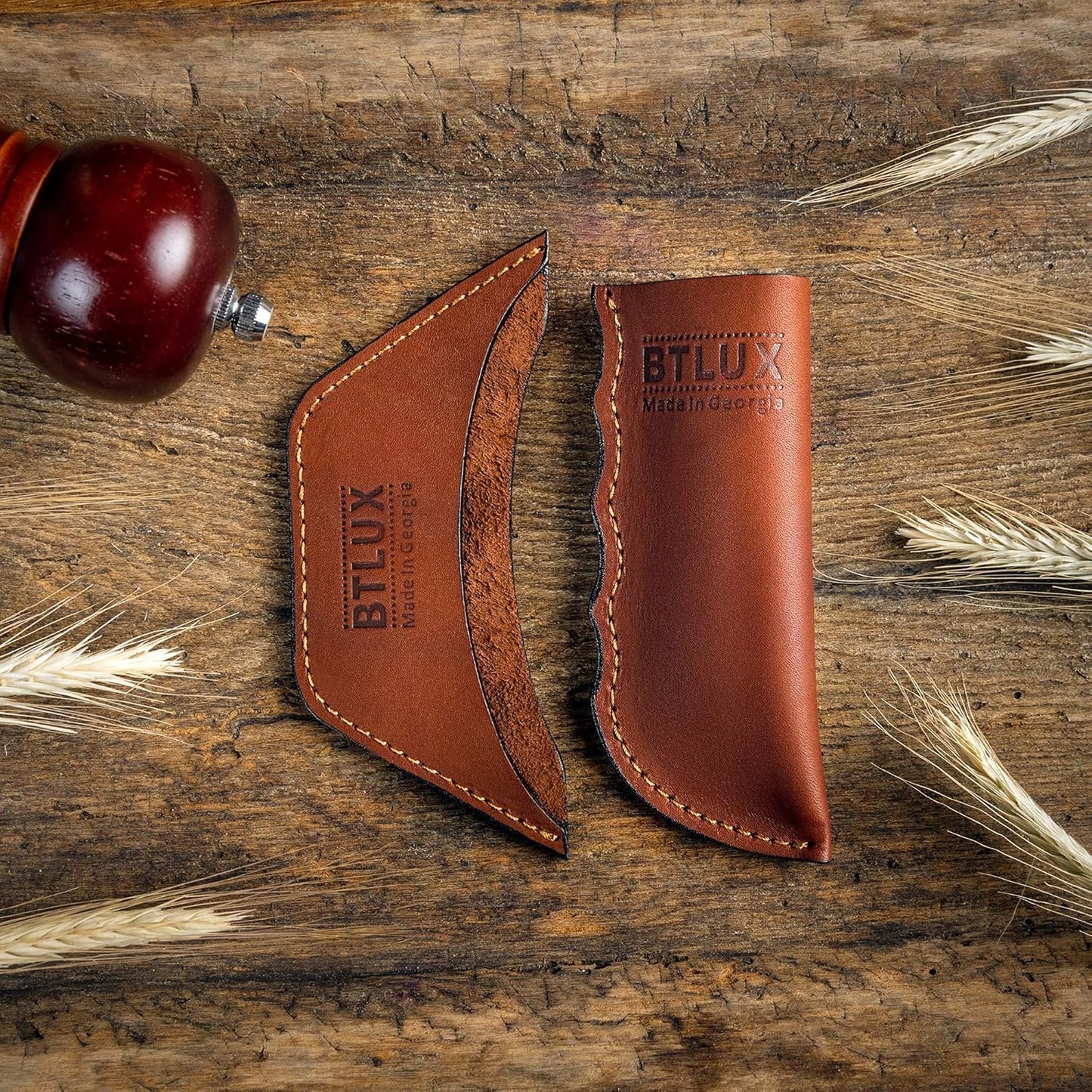 Proudly Made in Georgia from Full Grain Leather - Leather Cast Iron Handle Cover, Set of 2 - Heat Resistant Cast Iron Handle Sleeve for Skillets - Pot Holder for Hot Frying Pans, Pots